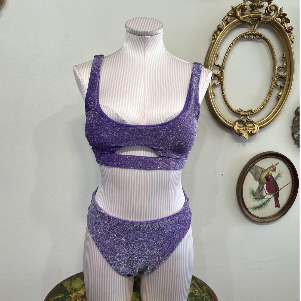Berlook Purple Glitter Cut-Out Bikini Set Size M